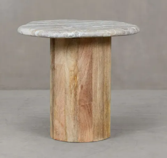 [CONTFURN9129] GOBI SIDE TABLE - Capri Beige & Natural Wood Base