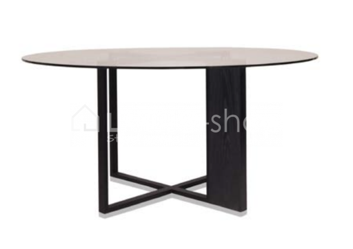 [PORTO 02-160-1-228] PORTO ROUND DINING TABLE, SMOKED OAK + GUN METAL