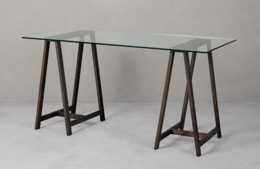 [OFFICEEBO1] Artisan Desk | Oak Ebony | Glass | Trestles
